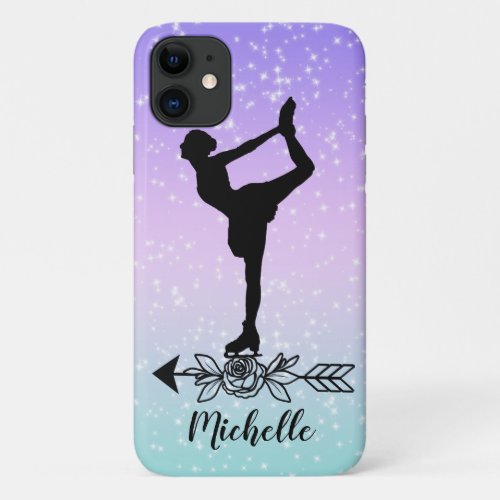 Cute Figure Skating Girl Sparkle Custom Name iPhone 11 Case