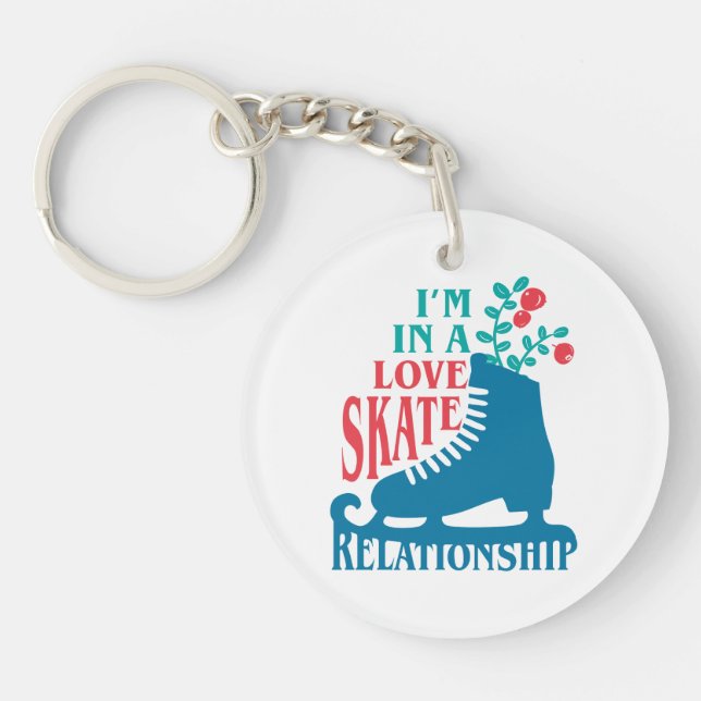Cute Figure Skating I'm in Love Skate Relationship Keychain (Front)