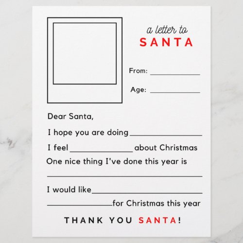 Cute Fill in the Blank Letter to Santa