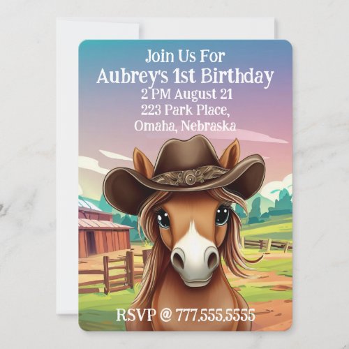 Cute Filly in Cowboy Hat Birthday Invitation