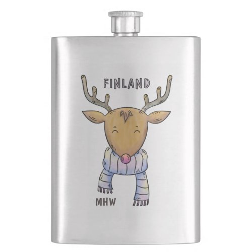 Cute Finland Reindeer custom monogram flask