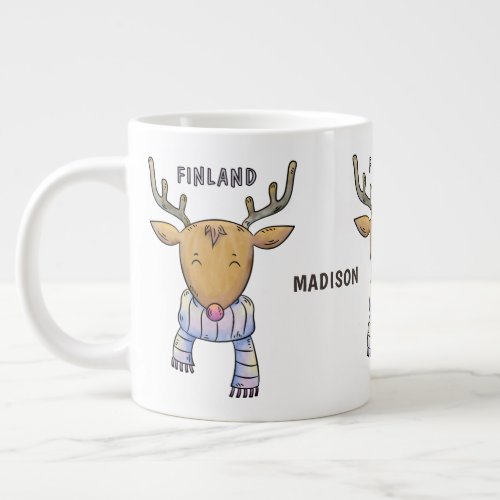 Cute Finland Reindeer custom name jumbo mug