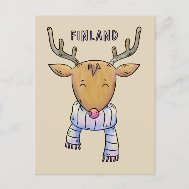 Cute Finland Reindeer postcard (Front)