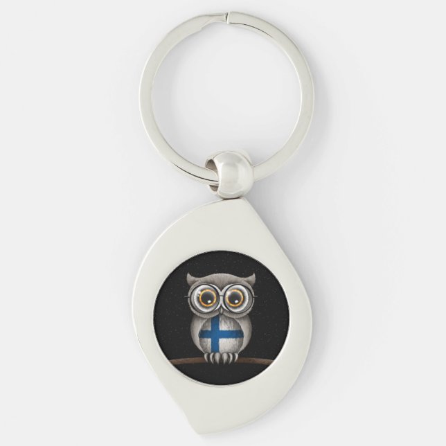Cute Finnish Flag Owl Wearing Glasses Keychain (Front)