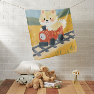 Cute Finnish Lapphund Puppy Toy Train Pastel Baby Blanket