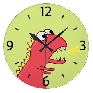 Cute Fire Breath Cartoon T-Rex Dinosaur Kids Large Clock