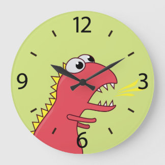 Cute Fire Breath Cartoon T-Rex Dinosaur Kids Large Clock
