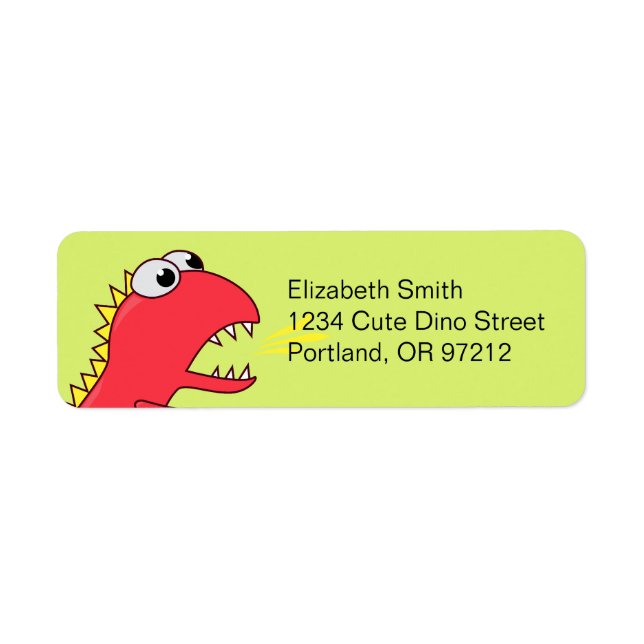 Cute Fire Breath Cartoon T-Rex Dinosaur Label (Front)