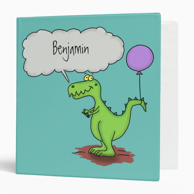 Cute fire breathing green funny dragon cartoon 3 ring binder (Front/Inside)
