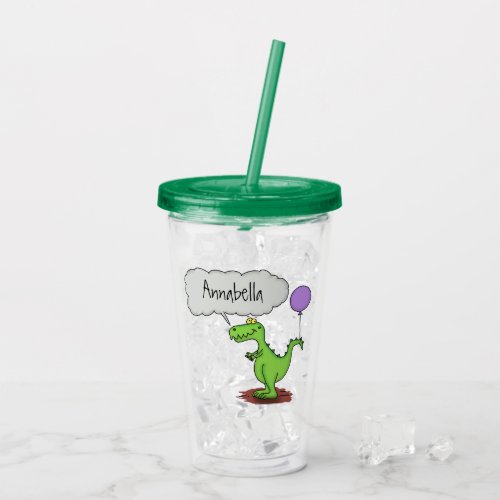 Cute fire breathing green funny dragon cartoon acrylic tumbler