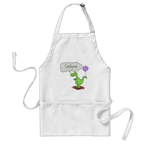 Cute fire breathing green funny dragon cartoon adult apron