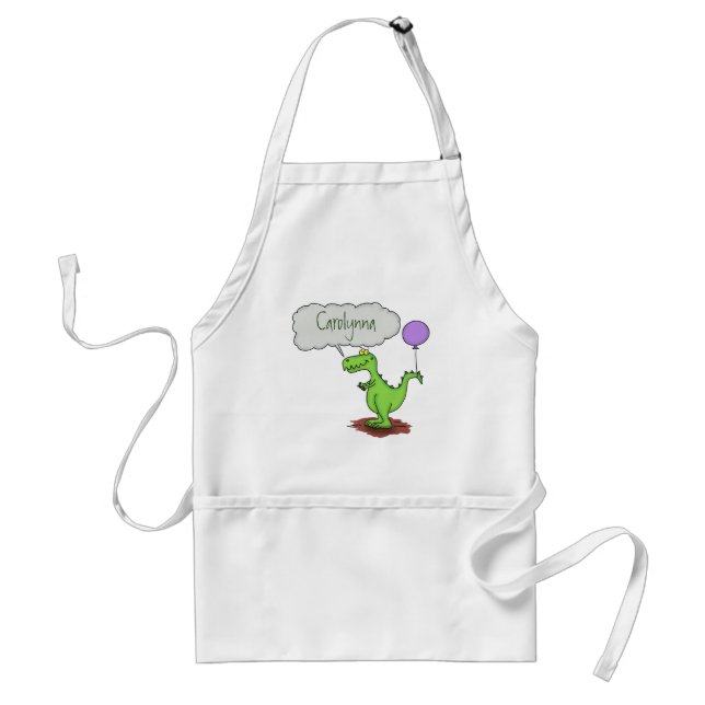 Cute fire breathing green funny dragon cartoon adult apron (Front)