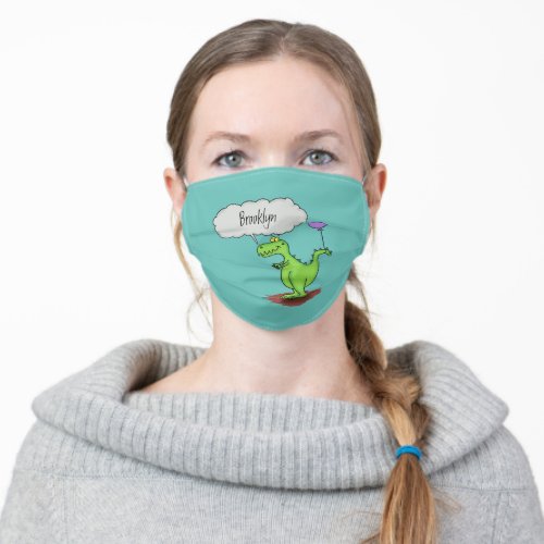 Cute fire breathing green funny dragon cartoon adult cloth face mask