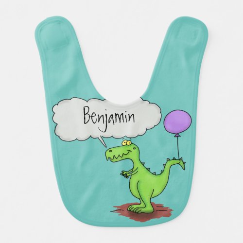 Cute fire breathing green funny dragon cartoon baby bib