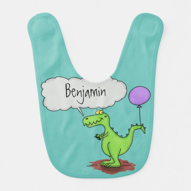 Cute fire breathing green funny dragon cartoon baby bib (Front)
