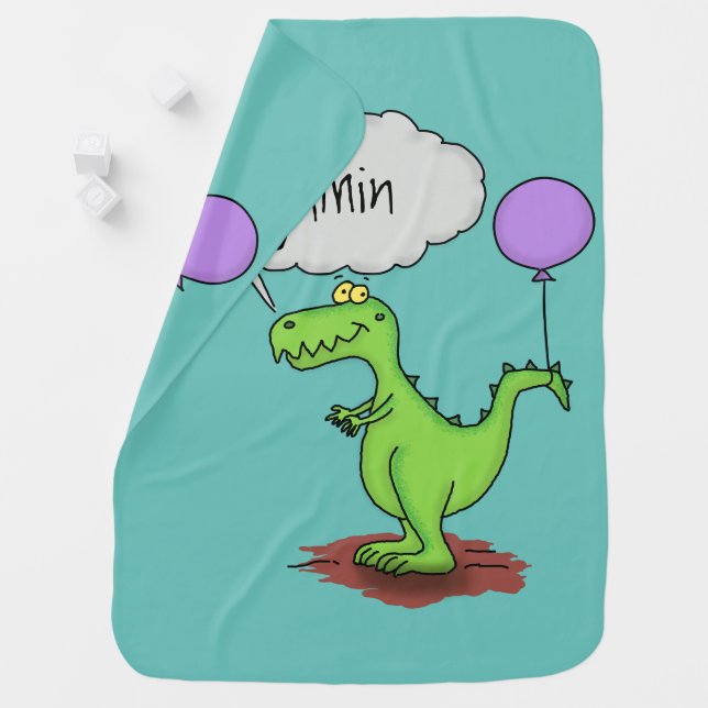 Cute fire breathing green funny dragon cartoon baby blanket (In Situ)