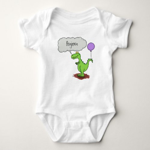 Cute fire breathing green funny dragon cartoon baby bodysuit