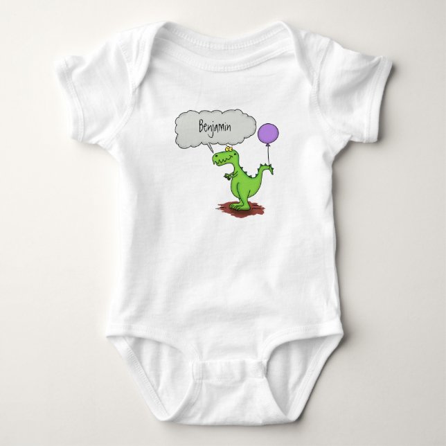Cute fire breathing green funny dragon cartoon baby bodysuit (Front)