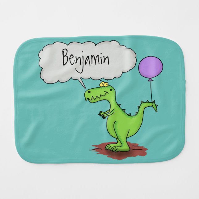 Cute fire breathing green funny dragon cartoon baby burp cloth (Front Horizontal)