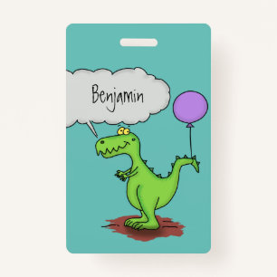 Cute fire breathing green funny dragon cartoon badge