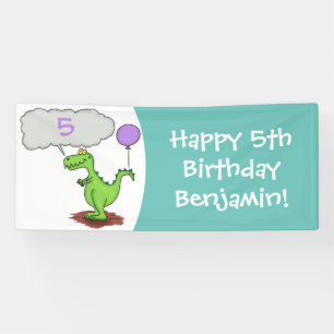 Cute fire breathing green funny dragon cartoon banner