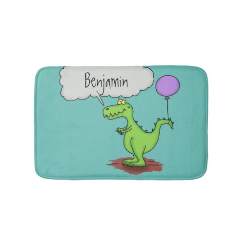 Cute fire breathing green funny dragon cartoon bath mat