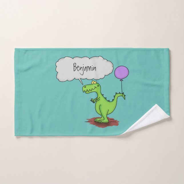 Cute fire breathing green funny dragon cartoon bath towel set (Hand Towel)