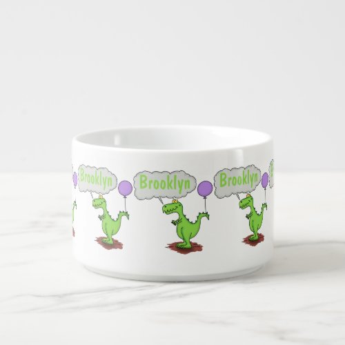 Cute fire breathing green funny dragon cartoon bowl