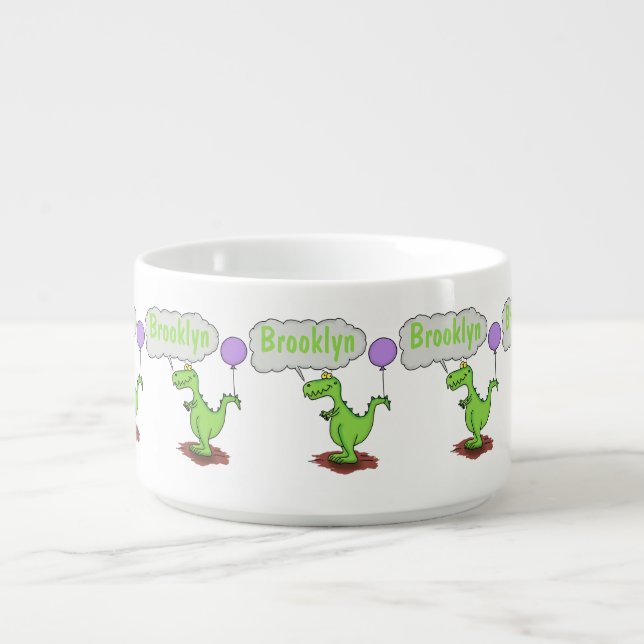 Cute fire breathing green funny dragon cartoon bowl (Center)