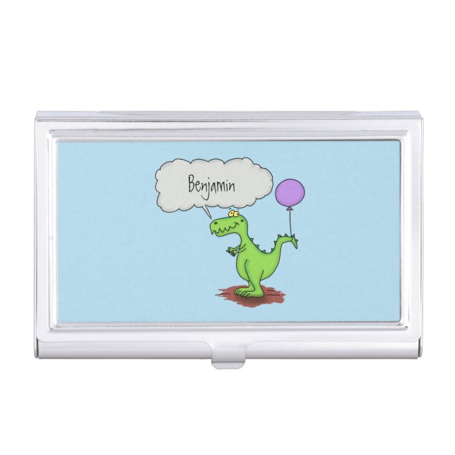 Cute fire breathing green funny dragon cartoon business card case (Front)