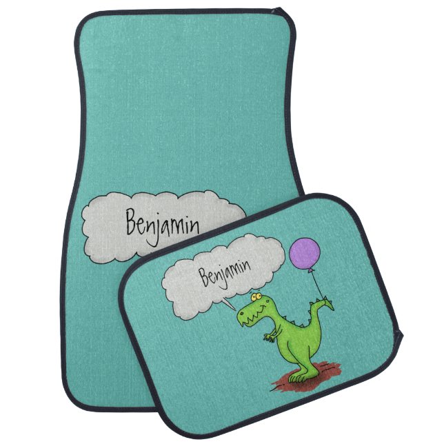 Cute fire breathing green funny dragon cartoon car floor mat (Set)