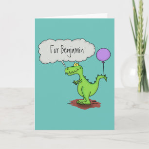 Cute fire breathing green funny dragon cartoon card