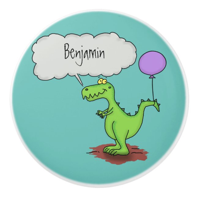 Cute fire breathing green funny dragon cartoon ceramic knob (Front)