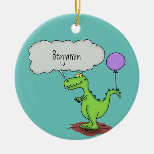 Cute fire breathing green funny dragon cartoon ceramic ornament