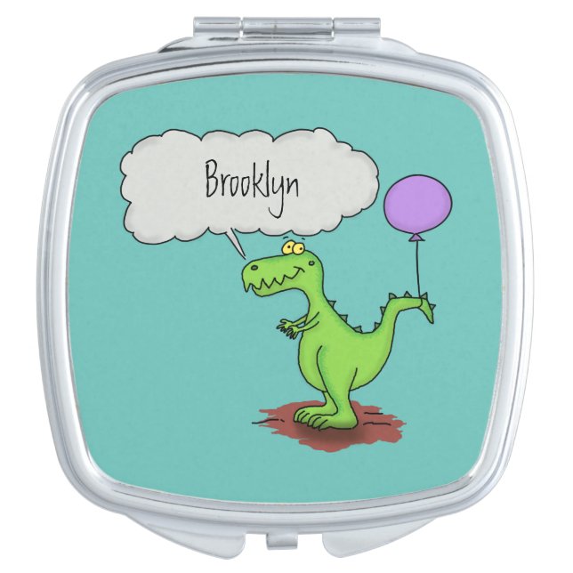 Cute fire breathing green funny dragon cartoon compact mirror (Front)