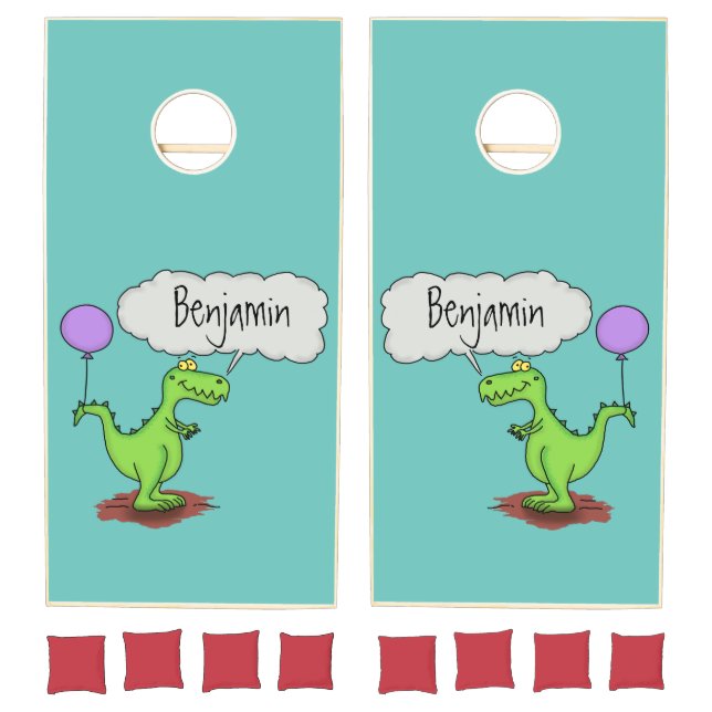 Cute fire breathing green funny dragon cartoon cornhole set (Set)