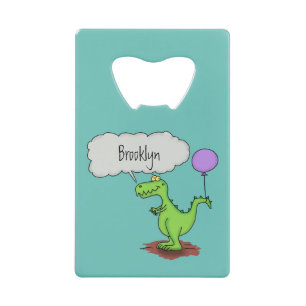 Cute fire breathing green funny dragon cartoon credit card bottle opener