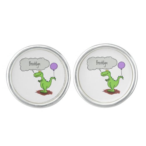 Cute fire breathing green funny dragon cartoon cufflinks