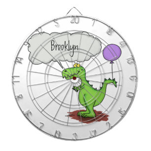 Cute fire breathing green funny dragon cartoon dart board