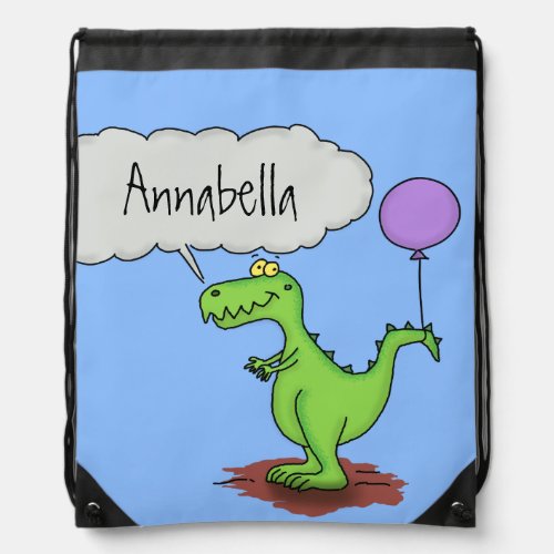 Cute fire breathing green funny dragon cartoon drawstring bag