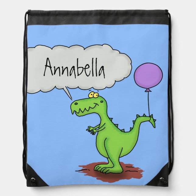 Cute fire breathing green funny dragon cartoon drawstring bag (Front)