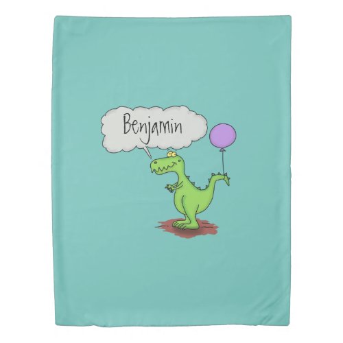 Cute fire breathing green funny dragon cartoon duvet cover