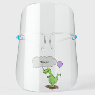 Cute fire breathing green funny dragon cartoon face shield