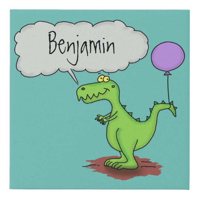 Cute fire breathing green funny dragon cartoon faux canvas print (Front)