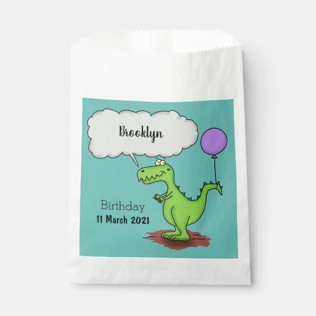 Cute fire breathing green funny dragon cartoon favor bag (Front)