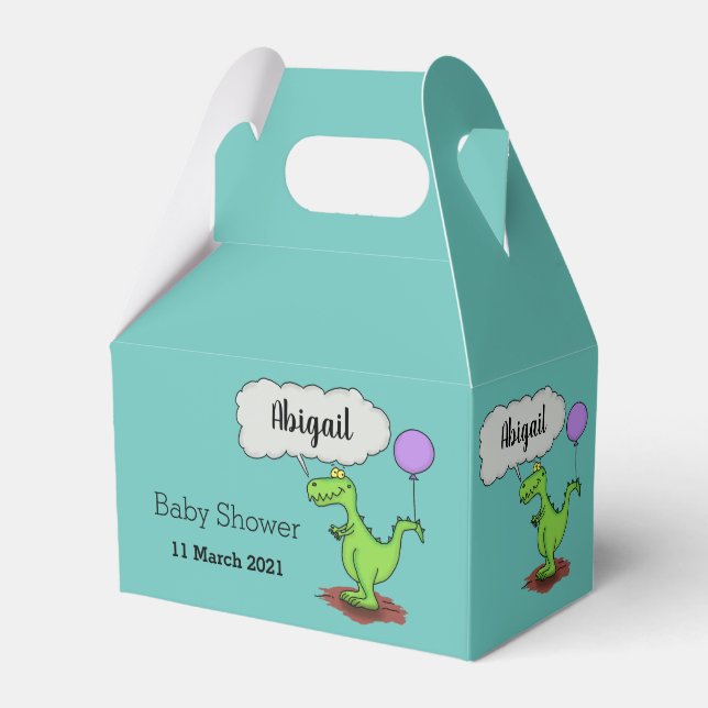 Cute fire breathing green funny dragon cartoon favor boxes (Front Side)