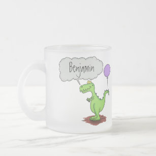 Cute fire breathing green funny dragon cartoon frosted glass coffee mug