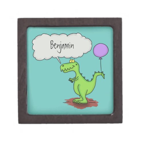 Cute fire breathing green funny dragon cartoon gift box