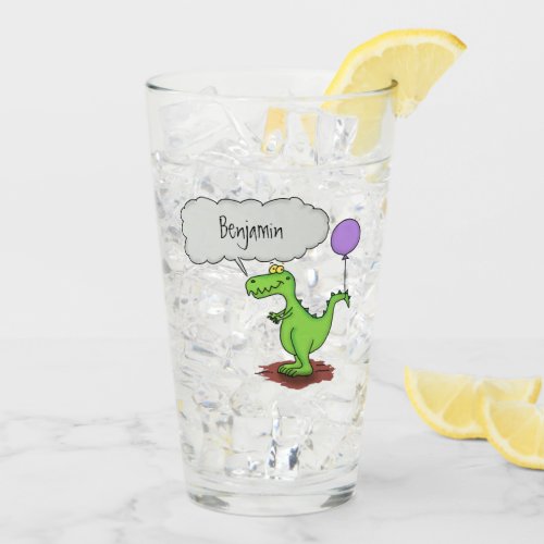 Cute fire breathing green funny dragon cartoon glass