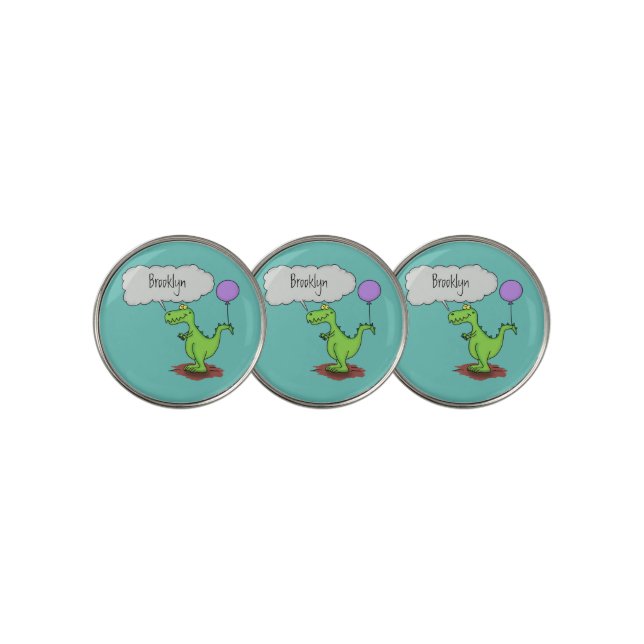 Cute fire breathing green funny dragon cartoon golf ball marker (3 Up)